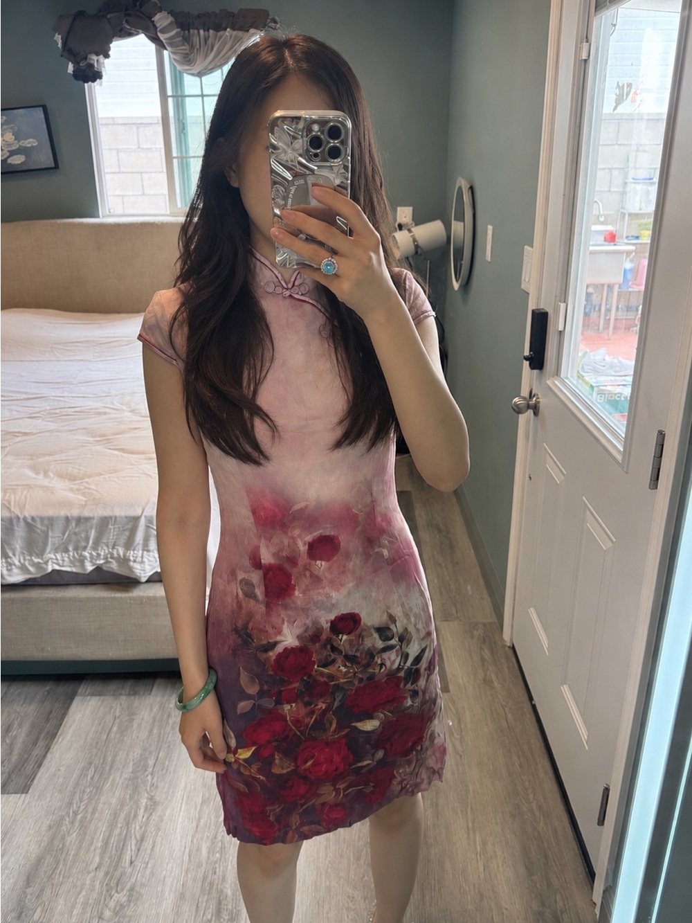 Vintage 97% Mulberry Silk Cheongsam Qipao Dress Pink Floral